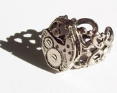 Bold Antique Silver 17 Jewel Elgin Watch Movement Filigree Adjustable Unisex NeoVictorian Steampunk Ring (A45)