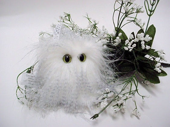 Plush Monster Fuzzy Grey White Furry Little Snowy Mugley Thing