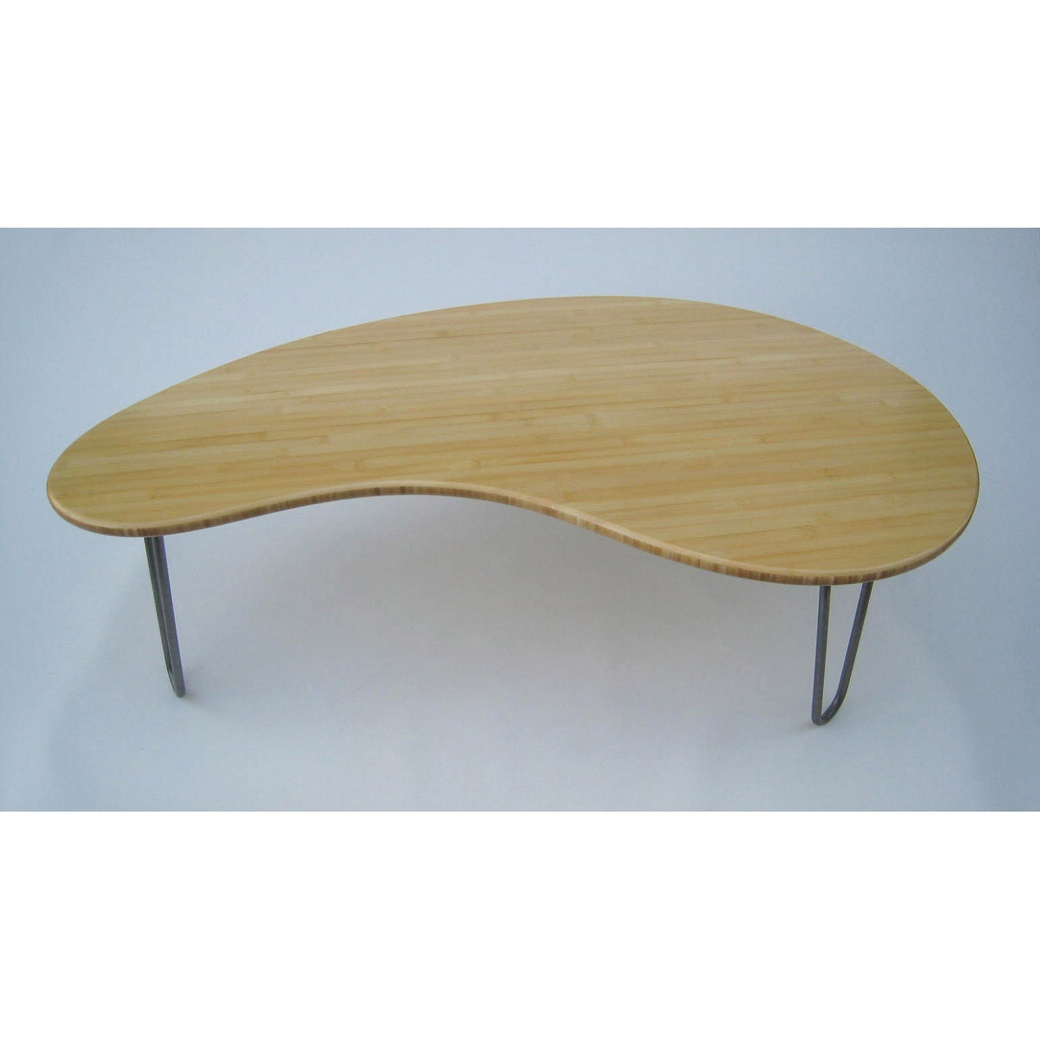 Mid Century Modern Coffee Table - Kidney Bean Shaped- Atomic Era Design In Natural Bamboo