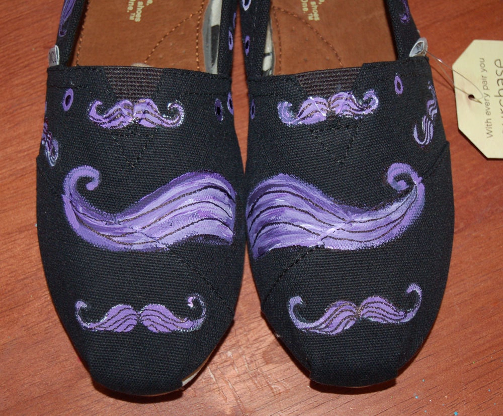 Custom TOMS (or Vans) - Purple Mustache on black, your size, shoes included