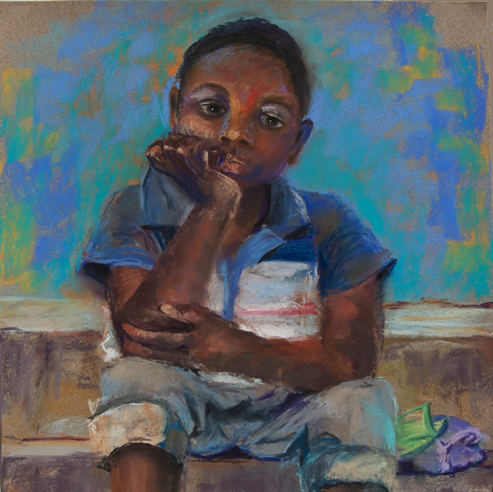 Shedrach - Nigerian boy from original pastel, blank card, 5x7 mission work