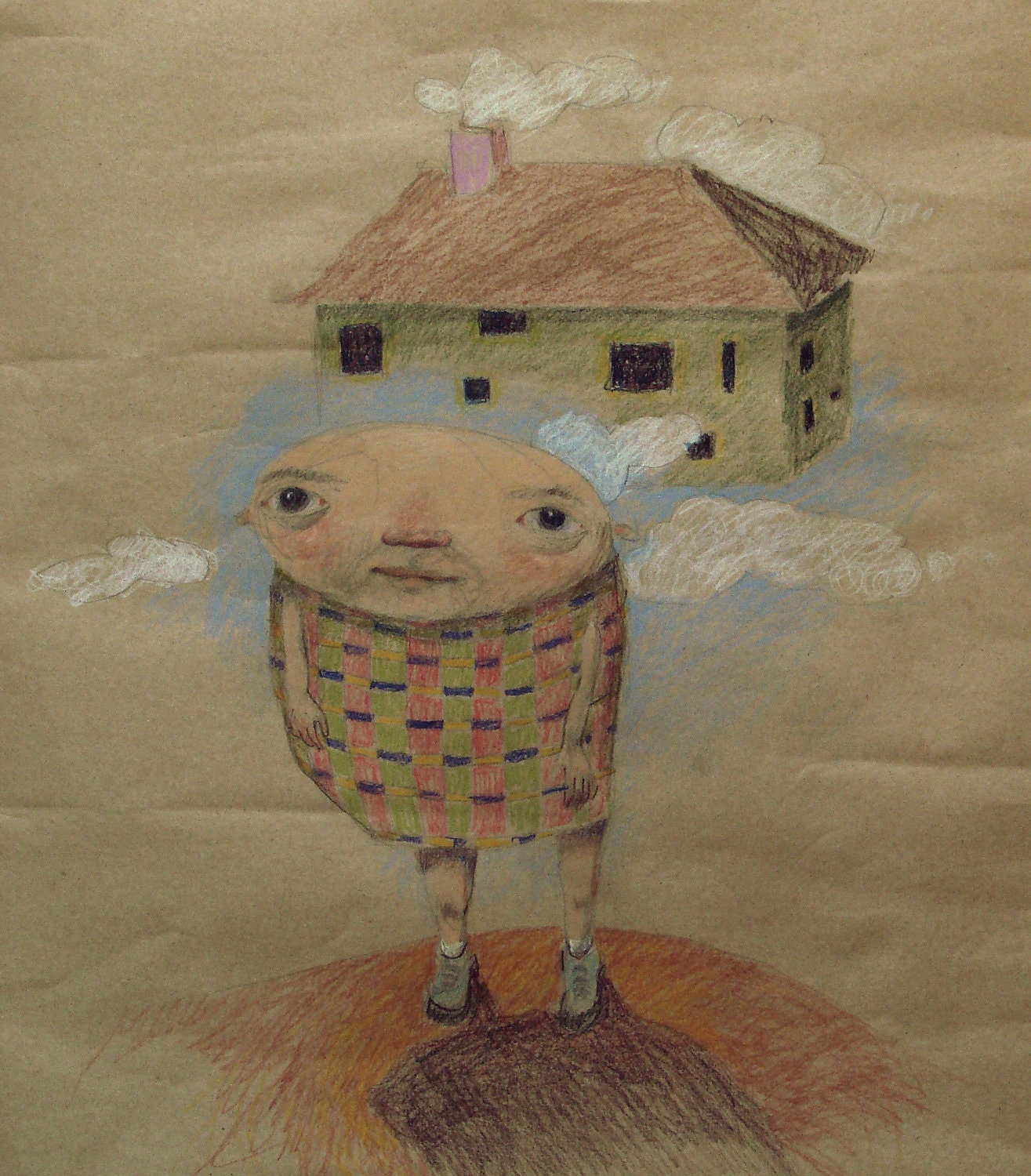 untitled(guy with head in house and clouds)