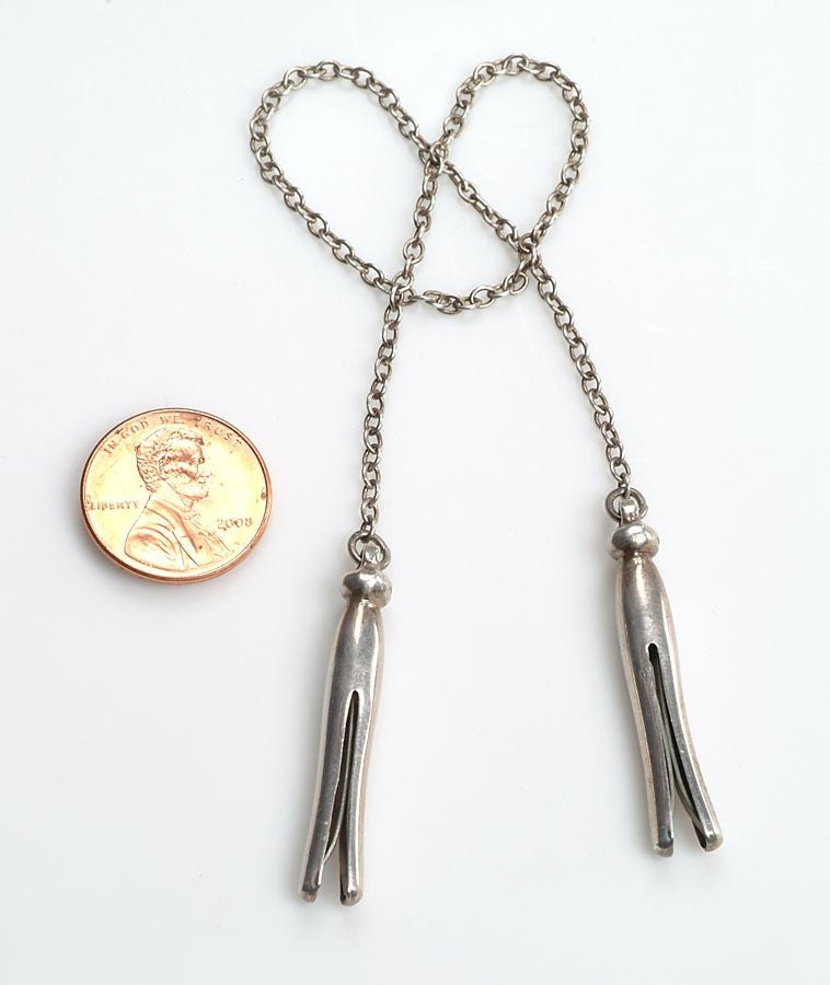 Sterling Silver Miniature "Clothespin" Figural Jewelry - originally  Clothespin bib clips