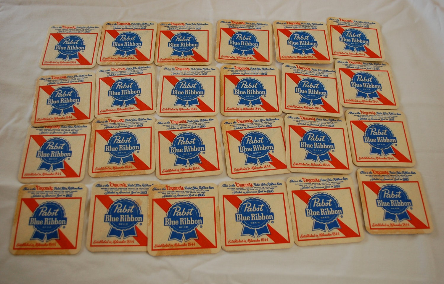 Vintage PABST Blue Ribbon Beer cardboard coasters lot of 24 1970's