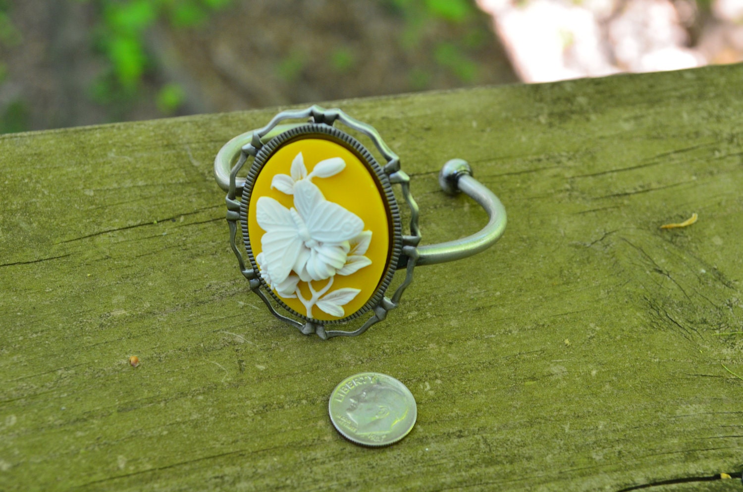 Butterfly Bracelet - Yellow - Antique Silver