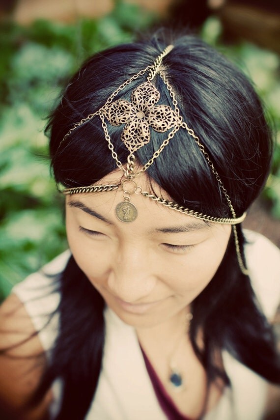 Aurora Chain headdress, tribal brass chains
