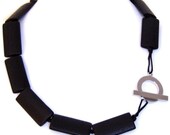 Short Black Rectangle Wood Necklace with Silver Tone Toggle Clasp...Other colours available.
