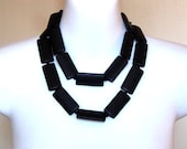 Long or Short Black Rectangle Wood Necklace with Sterling Silver Clasp...Other colours available.