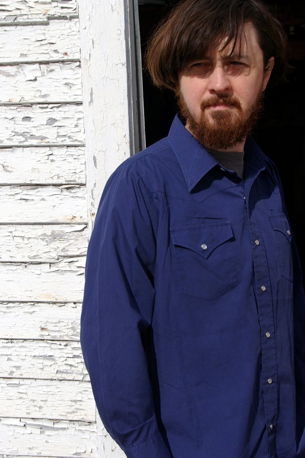 Lariat Navy Blue Western Pearl Snap Shirt Mens Large