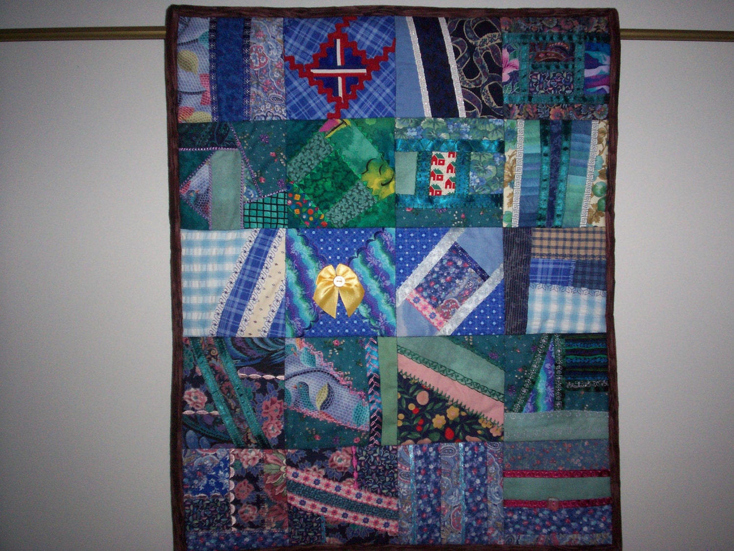 Crazy Quilt Wall Hanging in Shades of Blue