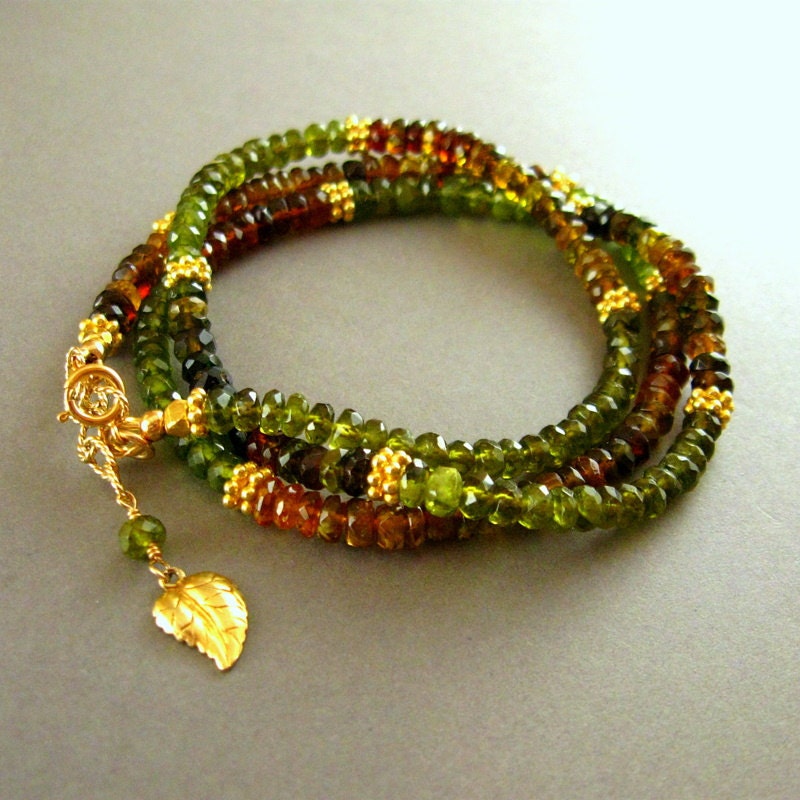 Green Tourmaline and Vesuvianite Gold Vermeil Bracelet