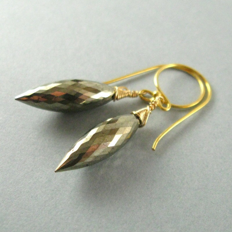 Golden Pyrite Marquise Earrings - Fools Gold