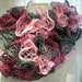 Pink and Gray Knit Ruffle Scarf