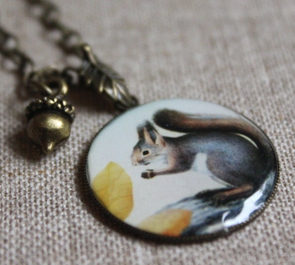 Squirrel pendant acorn pendant squirrel necklace vintage grey squirrel jewelry handmade jewelry french etsy THREE for TWO N38