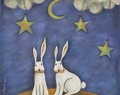Illustration Print Art Rabbit - Sky of stars - Limited edition - Original Acrylic Painting Sara Cancian by Ilgrandealbero