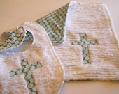 Cross Baby Boy Lovie and Bib Set in Amy Butler Blue and Grey Moon Dot--Great for Easter, Baptism, Christening, Church Dedication, and More