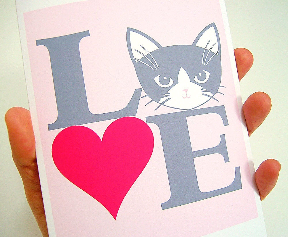 Love Cats in Grey and Pink Greeting Card