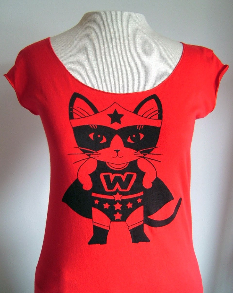 Red Wonder Kitty Sheer Jersey Tee