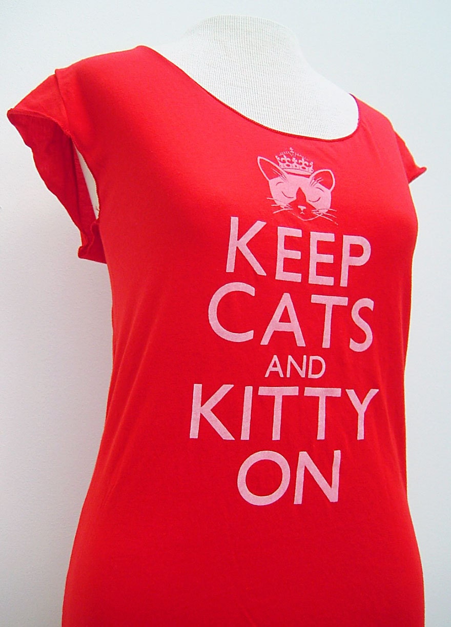 Red Keep Cats and Kitty On Sheer Jersey Tee