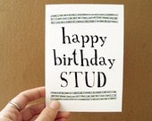 happy birthday stud birthday card for men rustic manly gift for dudes letterhappy etsy handmade greeting card forest green envelope