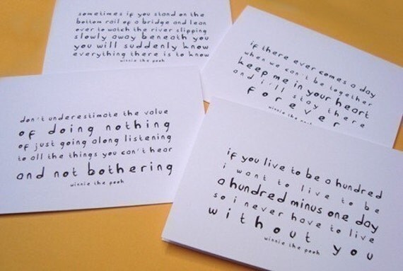 mother's day cards winnie the pooh quote cards set of four love cards letterhappy etsy stationery set for mom handmade blank greeting cards