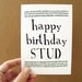 happy birthday stud birthday card for men rustic manly gift for dudes letterhappy etsy handmade greeting card forest green envelope