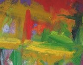 Fence ABSTRACT PAINTING 12x12 gardens trees red oranges yellow