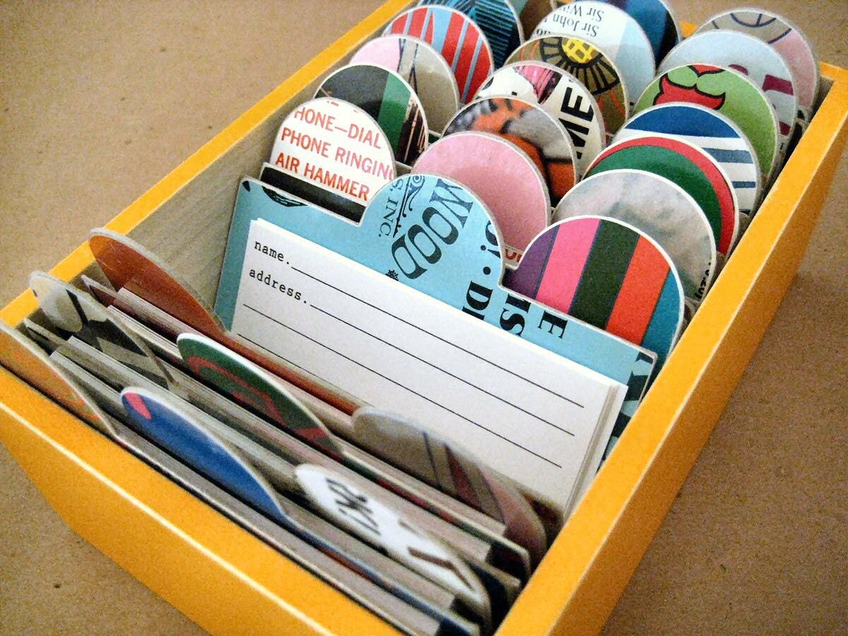 Way Yellow Business Card and Address File Box Made with Vintage Record Album Covers