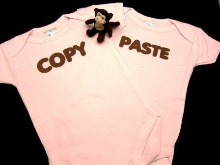 FUNNY TWIN ONESIES Gift Set, Copy Paste, Pink or Blue, Great for Computer Geeks, Free Gift Wrap