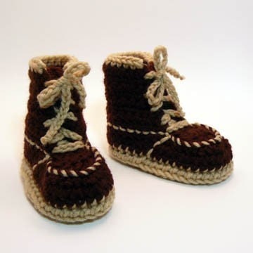 Brown Work Boots Crochet Baby Booties 0-6 Months