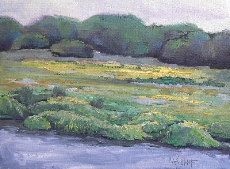 Landscape Oil Original Marsh Painting, 6x8", OOAK, "Still There" Reserved for Lauren