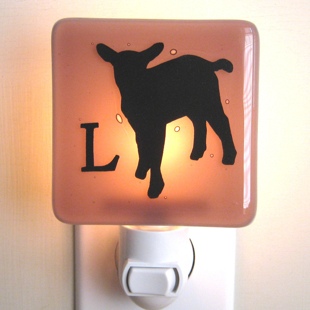L is for Lamb - Fused Glass Night Light - Pale Purple
