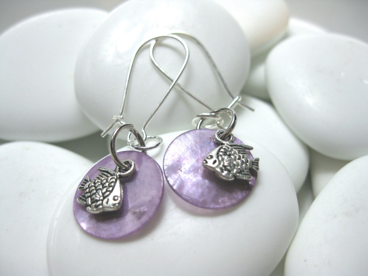 Ocean Life Fish Silver and Capiz Earrings
