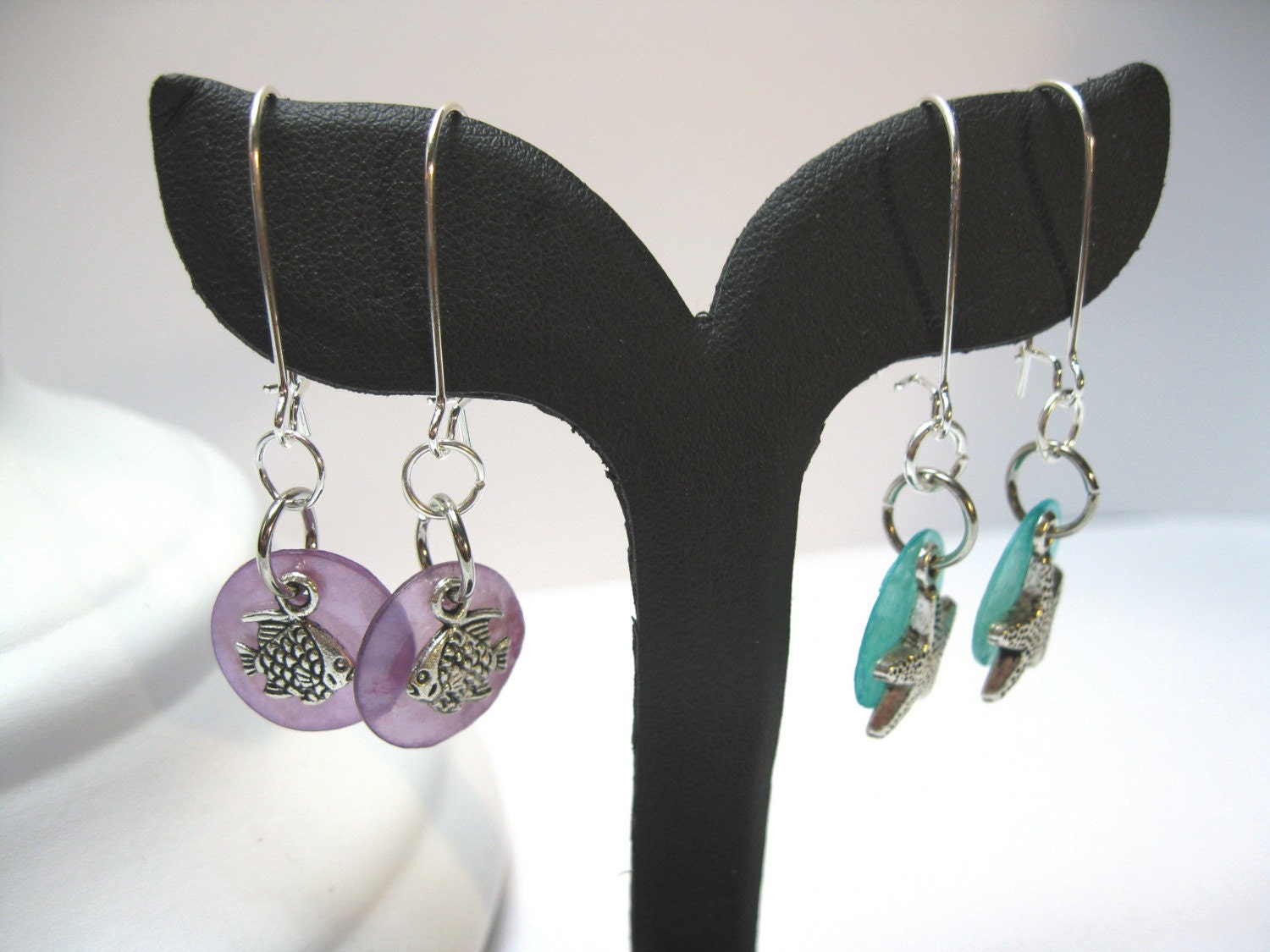 Ocean Life Fish Silver and Capiz Earrings