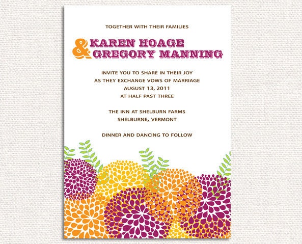 Colorful Mums Chrysanthemum Wedding Invitations, Wedding Invites, Reception Invitations - Deposit to Get Started Il_570xn