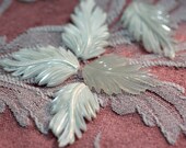 SOLID Hard Plastic  WHITE leafy flat back cabochons (20)