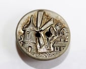 Etched Pewter Composite Metal 2 Part - 19th century VINTAGE - Dutch Button - Rural Windmill Scene - (1) Collectible