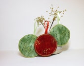 Fabric Ornaments Red Green and Gold Circles - handjstarcreations