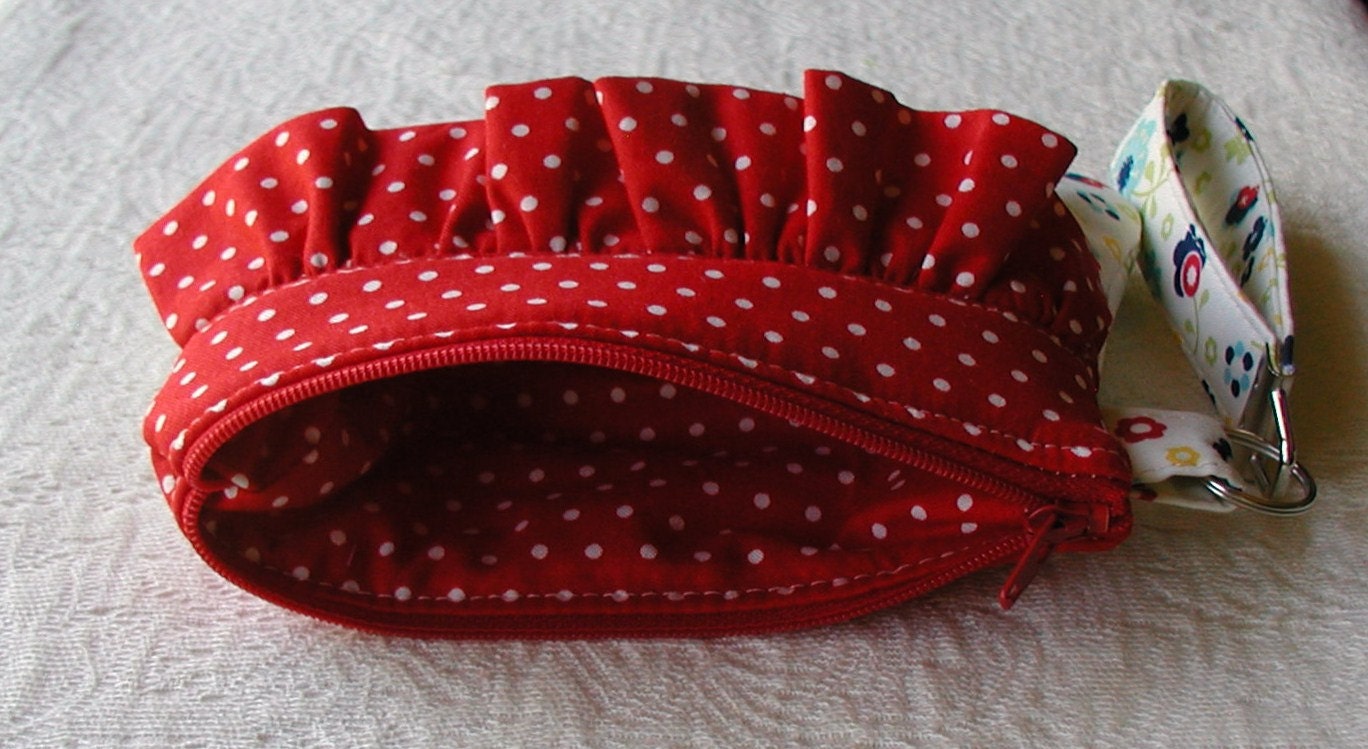 Ruffle Wristlet  Zippered Wristlet Curvy Wristlet... Dress Up Days Flowers in Blue