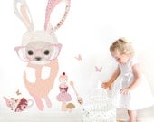 Girls Fabric Decal Wall Stickers - Bunny with Glasses