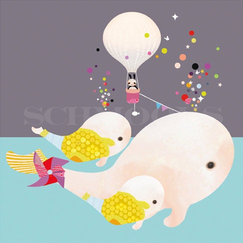 Childrens Art, Nursery Prints, Art for Kids Room, Whale Art - 'Beluga Gumballs' by Schmooks