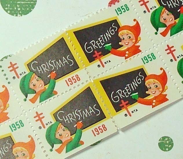 Vintage Christmas Seals 1958  Vintage Paper Ephemera