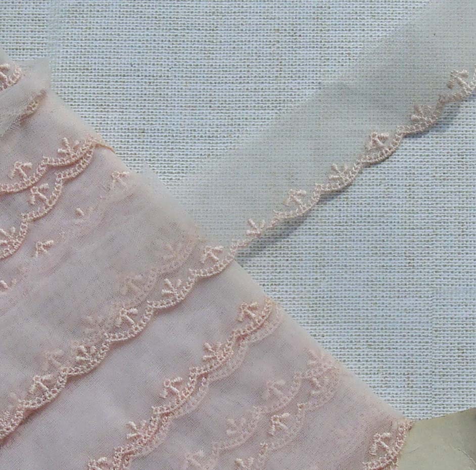 Vintage Lace Trim Scalloped Edge Organza Pink Lace