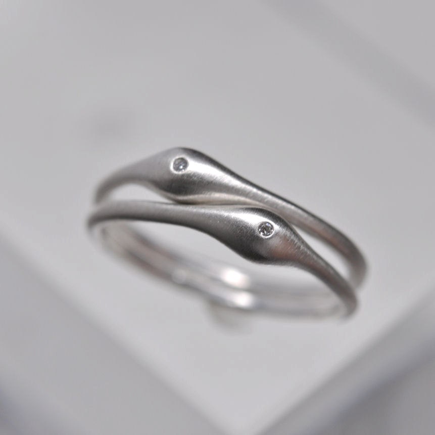 Wave ring pair - sterling silver & diamond rings