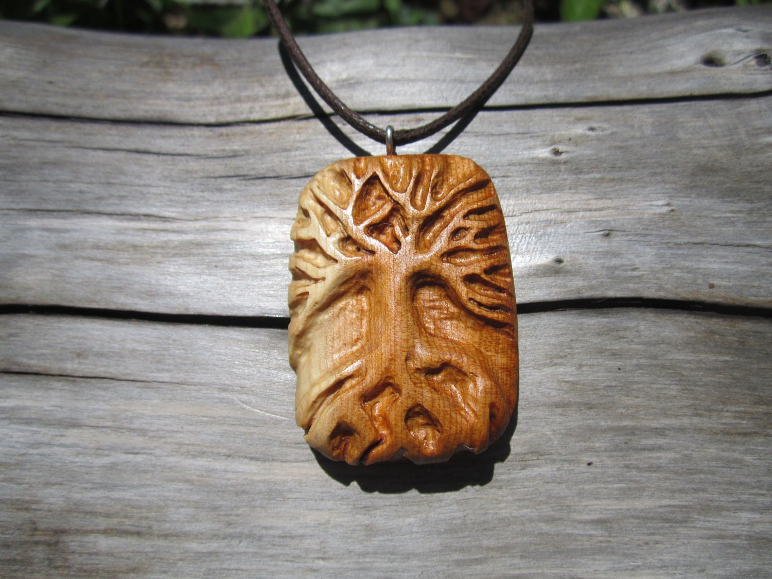 Carved Tree Pendant Wooden Necklace in Juniper Tree by mysticorb