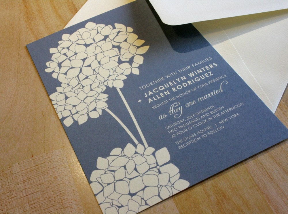 NEW SAMPLE Hydrangea Blooms Wedding Invitation