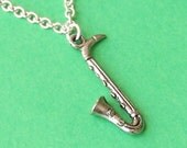 Mini Jazz Saxophone Charm Necklace on Silver Chain