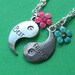 Best Friends Forever Ying Yang Charm Necklaces Set with pink and blue flowers and silver chains