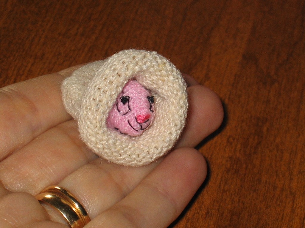 Guinea pig miniature plush stuffed animal in snuggle bag made from the finger tip of a knit glove- hand stitched  pink