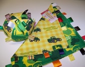 Taggie Ball and Baby Blanket Handmade with John Deere fabric with Rattle Ball is 5" Dia. Yellow and Green SALE